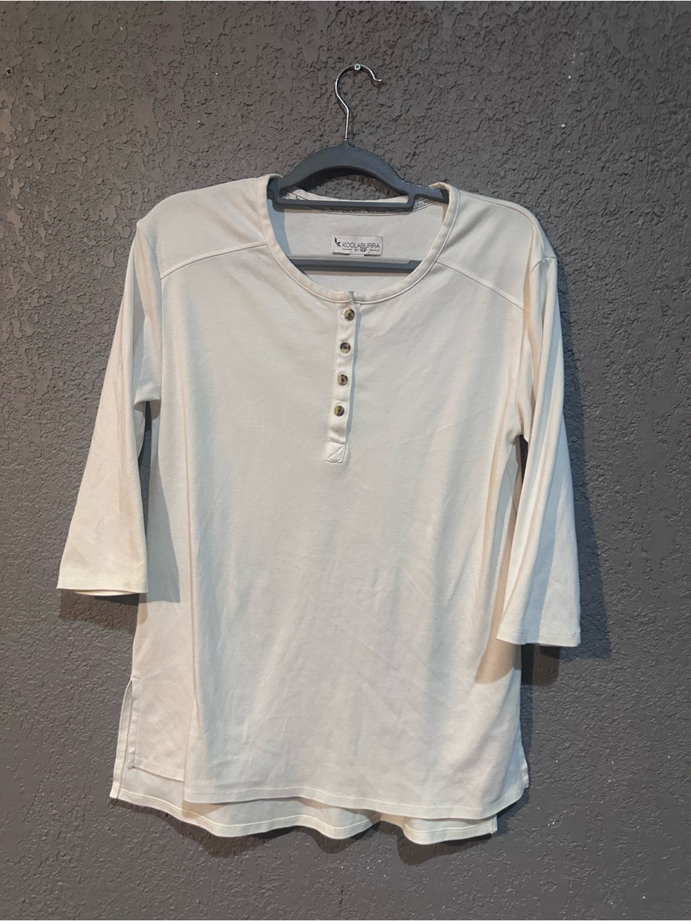 Koolaburra Cream Button-Front Henley Long Sleeve Top